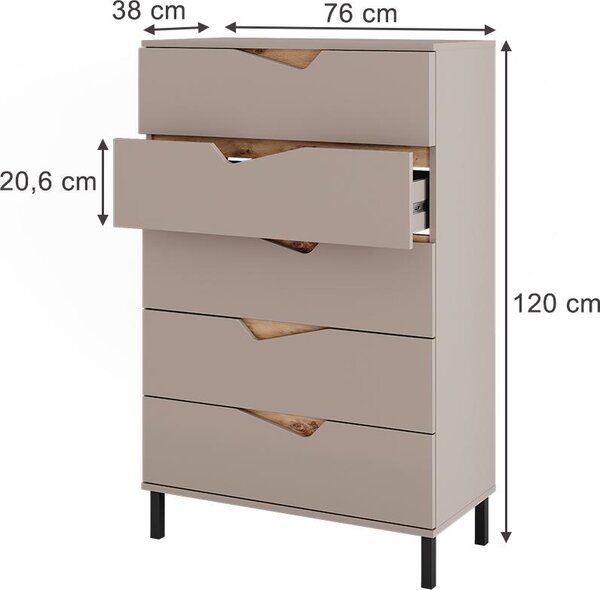 Kredenc Vicco Marelle Béžový dub/Artisan 76 x 120 cm s 5 zásuvkami, Model 57847