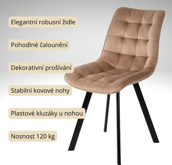 Vikio Jídelní židle čalouněná béžová látka samet AJZ130BE-S