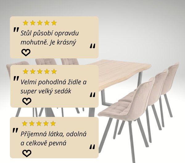 Vikio Jídelní set pro 6 osob 180x90 cm dub noha U béžová židle VJS158-6BE-S