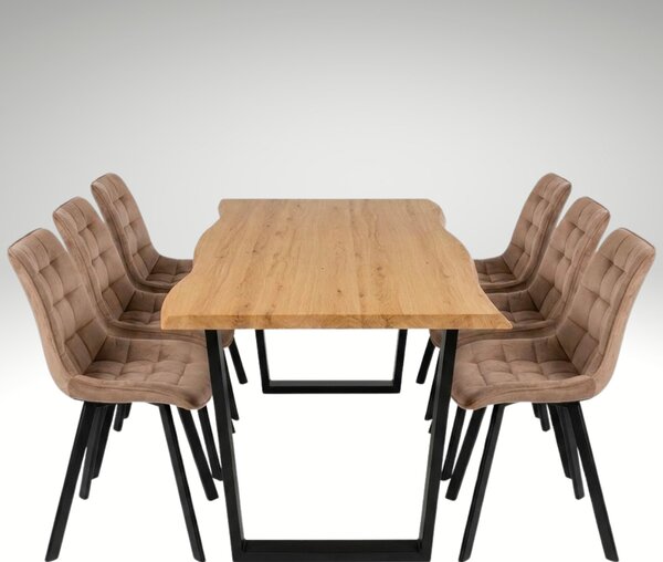 Vikio Jídelní set pro 6 osob 180x90 cm dub noha U béžová židle VJS158-6BE-S