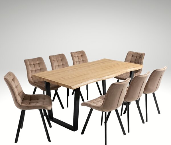 Vikio Jídelní set pro 8 osob 180x90 cm dub noha U béžová židle VJS158-8BE-S