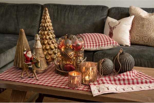 Kostkovaný běhoun na stůl s jeleny Cosy Lodge – 50x140 cm