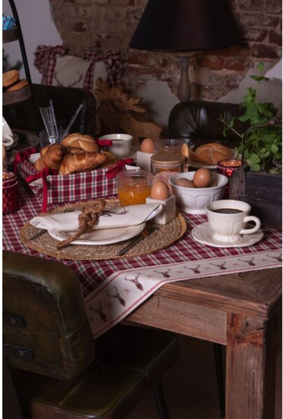 Béžový běhoun na stůl s jelenem Cosy Lodge – 50x160 cm