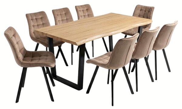 Vikio Jídelní set pro 8 osob 180x90 cm dub noha U béžová židle VJS158-8BE-S