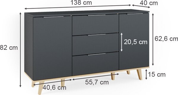 Kredenc Vicco Nautica Antracit 138 x 82 cm, Model 36741