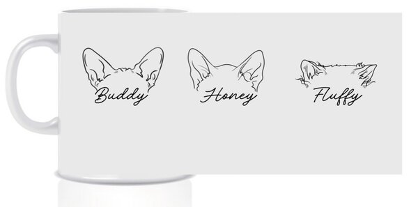 Personalizovaný klasický bílý keramický hrníček 300 ml se zvířecími oušky