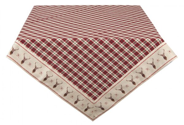 Červeno-bílý bavlněný ubrus s jeleny Cosy Lodge – 100x100 cm