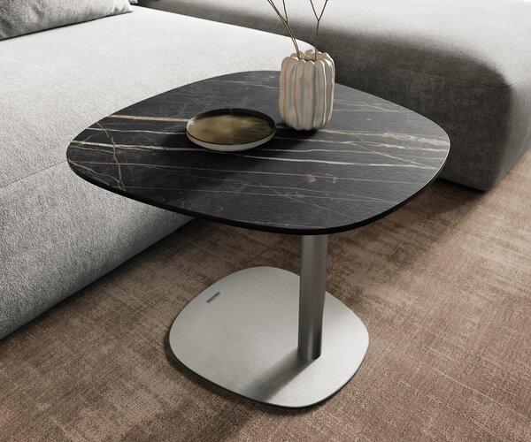 DELIFE Konferenční stolek Edge Boot 60x60 cm keramika Laminam® Noir Desir hnědá Eleny nerezová ocel broušená