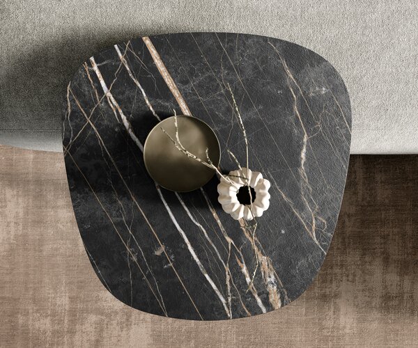 DELIFE Konferenční stolek Edge Boot 60x60 cm keramika Laminam® Noir Desir hnědá Eleny nerezová ocel broušená