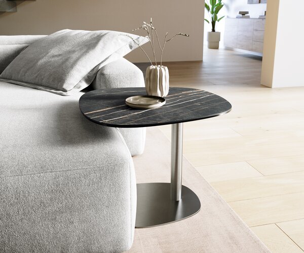 DELIFE Konferenční stolek Edge Boot 60x60 cm keramika Laminam® Noir Desir hnědá Eleny nerezová ocel broušená