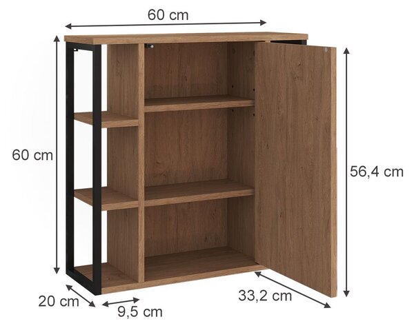 Koupelnová zrcadlová skříňka Vicco Linara Dub/Černá 60 x 60 cm, Model 59889