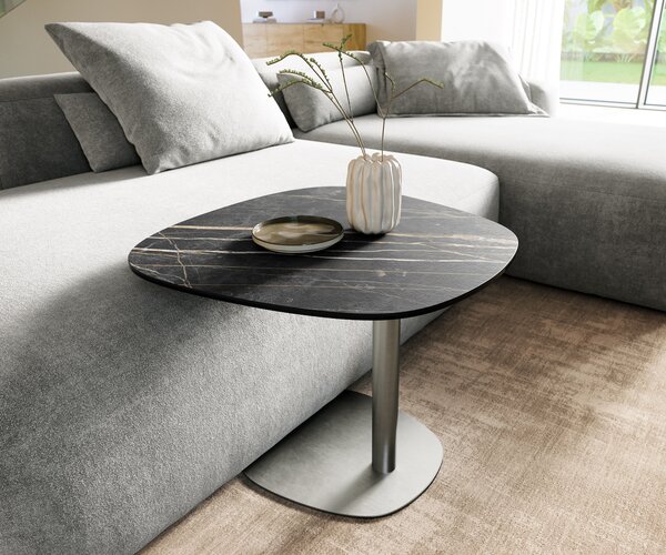 DELIFE Konferenční stolek Edge Boot 60x60 cm keramika Laminam® Noir Desir hnědá Eleny nerezová ocel broušená