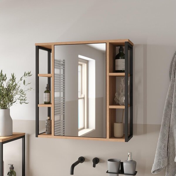 Koupelnová zrcadlová skříňka Vicco Linara Dub/Černá 60 x 60 cm, Model 59889