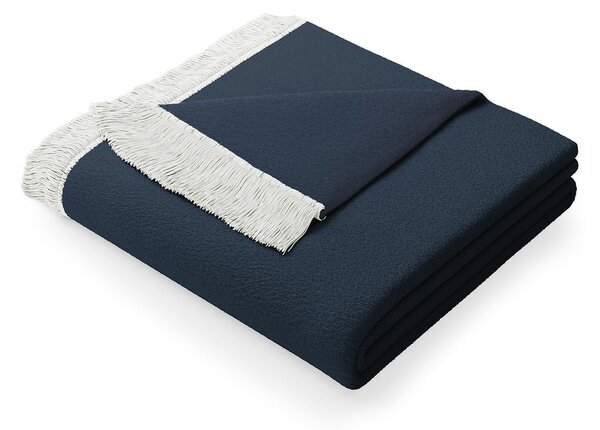 Tmavě modrá deka s příměsí bavlny AmeliaHome Franse, 150 x 200 cm