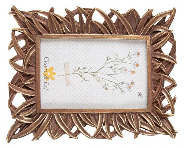 Zlato-hnědý fotorámeček se zdobným okrajem listů – 10x15 cm