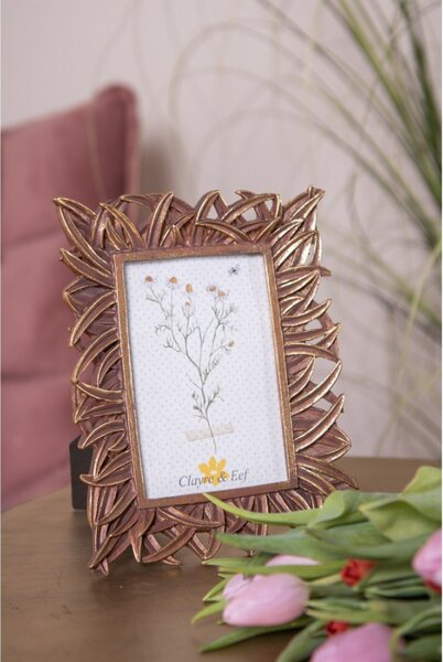 Zlato-hnědý fotorámeček se zdobným okrajem listů – 10x15 cm