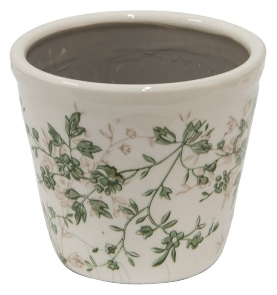 Keramický obal na květináč se zelenými květy Steffen green S – 12x10 cm