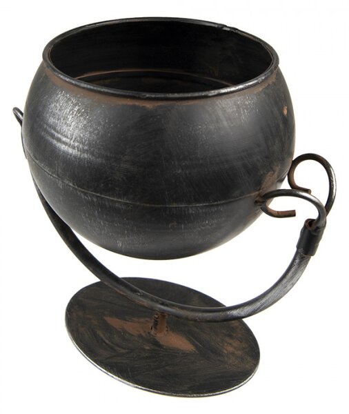 Černý antik kovový květináč na noze Niels – 19x15x19 cm