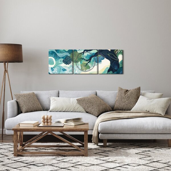 Obraz - Zelená koruna stromu života (s hodinami) (90x30 cm)