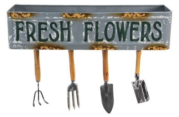 Dekorační nástěnná polička se zahradním nářadím Fresh Flowers – 56x16x29 cm