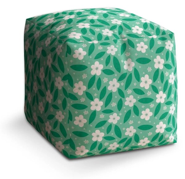 Sablio Taburet Cube Bílé květy s lístky - 40x40x40 cm