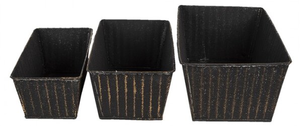 Kovové dekorativní truhlíky na květiny s patinou – 26x17x12 / 23x14x10 / 21x11x9 cm