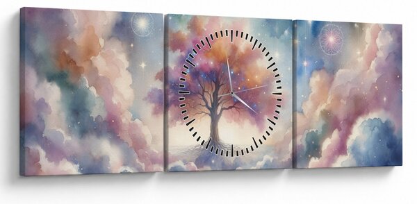 Obraz - Strom života v oblacích (s hodinami) (90x30 cm)