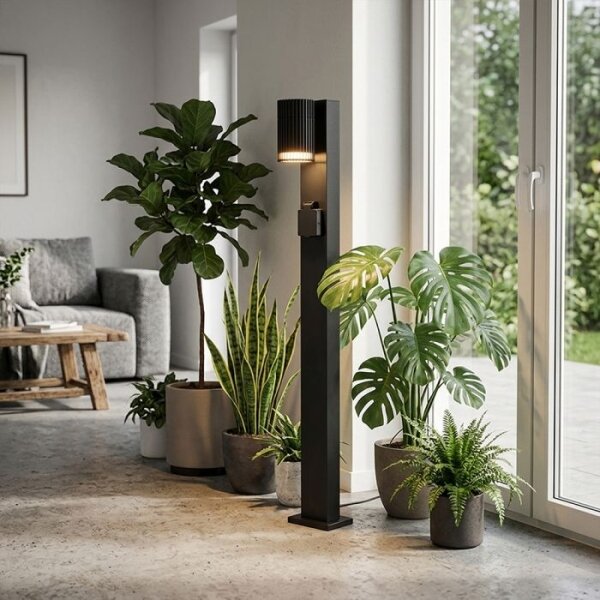 Venkovní lampa se zásuvkou SCHUKO 1xGU10/10W/230V IP44 80 cm černá
