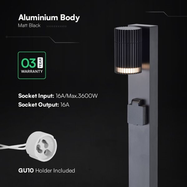 Venkovní lampa se zásuvkou SCHUKO 1xGU10/10W/230V IP44 80 cm černá