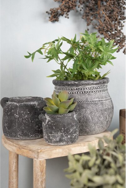 Granitový antik cementový obal na květináč s uchy – 13x11x9 cm