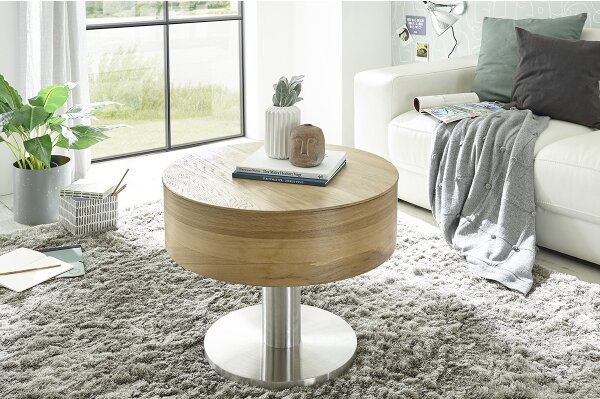 Konferenční stolek ELEMENT se zvedací deskou pr. 60 cm dub/stříbrná