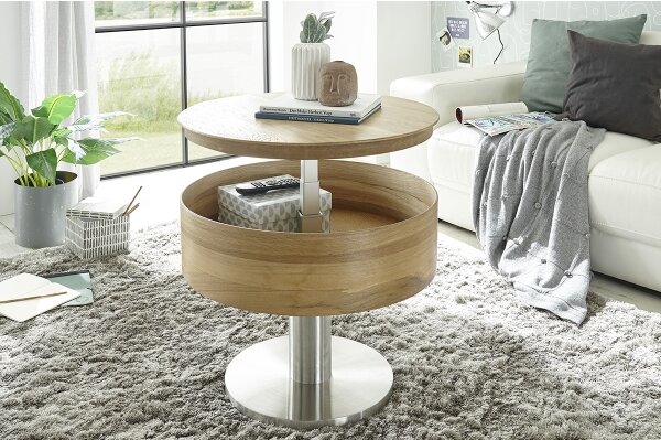 Konferenční stolek ELEMENT se zvedací deskou pr. 60 cm dub/stříbrná