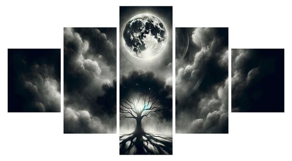 Obraz - Černobílý strom v úplňku (125x70 cm)