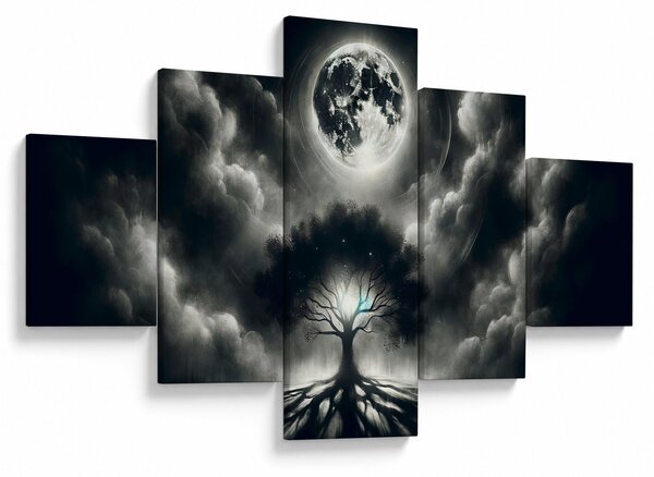 Obraz - Černobílý strom v úplňku (125x70 cm)