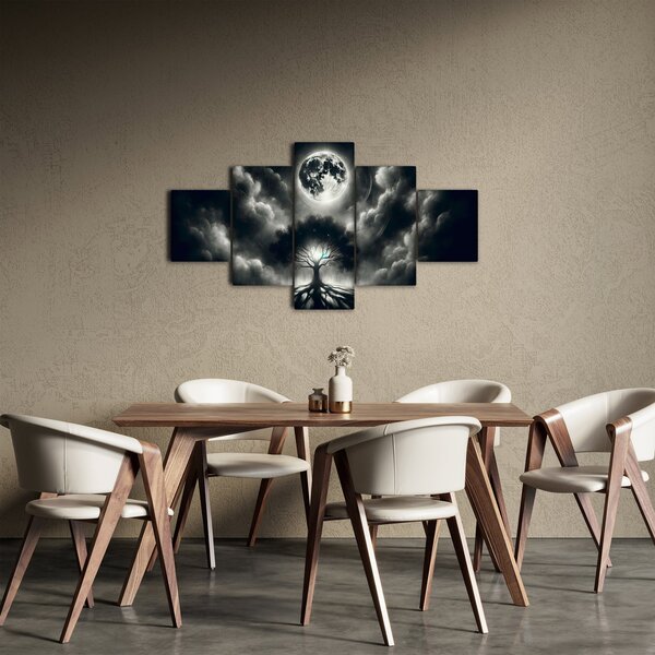 Obraz - Černobílý strom v úplňku (125x70 cm)