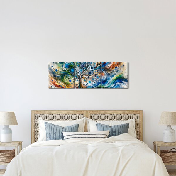 Obraz - Barevný energický strom (s hodinami) (90x30 cm)