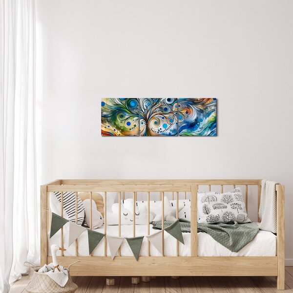 Obraz - Barevný energický strom (s hodinami) (90x30 cm)