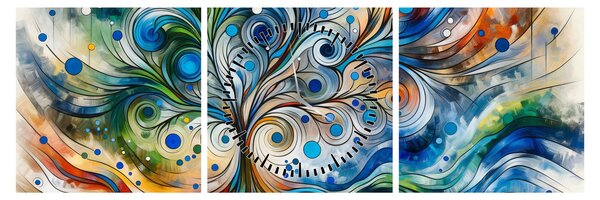 Obraz - Barevný energický strom (s hodinami) (90x30 cm)