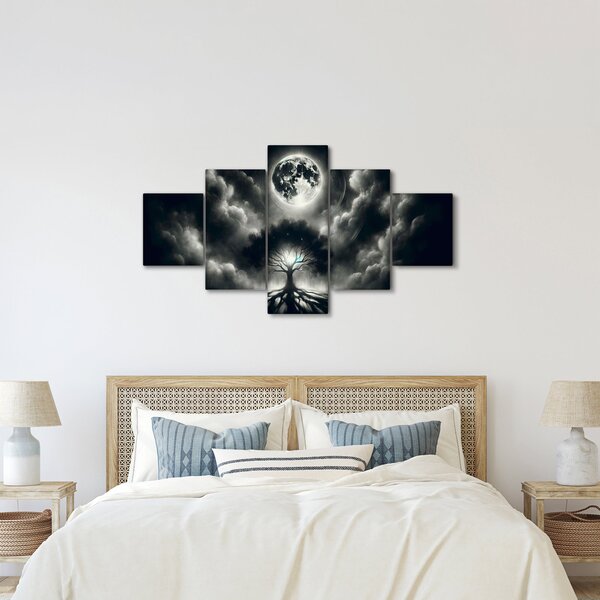 Obraz - Černobílý strom v úplňku (125x70 cm)