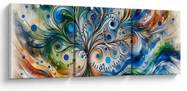 Obraz - Barevný energický strom (s hodinami) (90x30 cm)