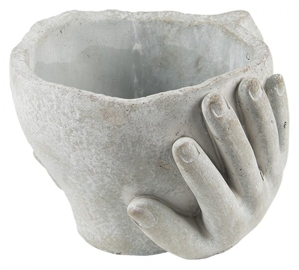 Šedý cementový květináč hlava ženy v dlaních S – 17x17x11 cm