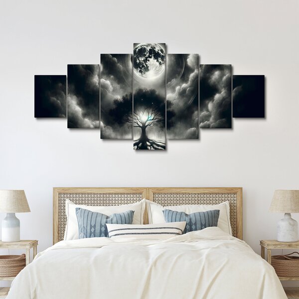 Obraz - Černobílý strom v úplňku (210x100 cm)