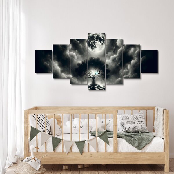 Obraz - Černobílý strom v úplňku (210x100 cm)