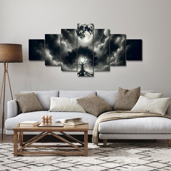 Obraz - Černobílý strom v úplňku (210x100 cm)
