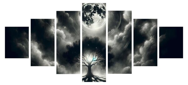 Obraz - Černobílý strom v úplňku (210x100 cm)