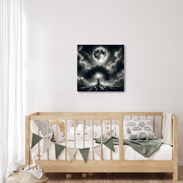 Obraz - Černobílý strom v úplňku (30x30 cm)