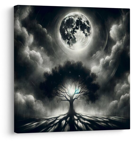 Obraz - Černobílý strom v úplňku (30x30 cm)