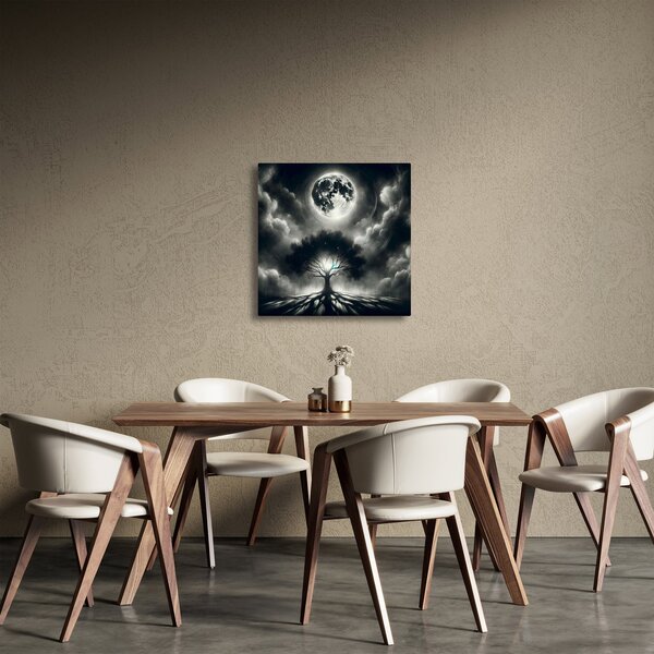 Obraz - Černobílý strom v úplňku (30x30 cm)