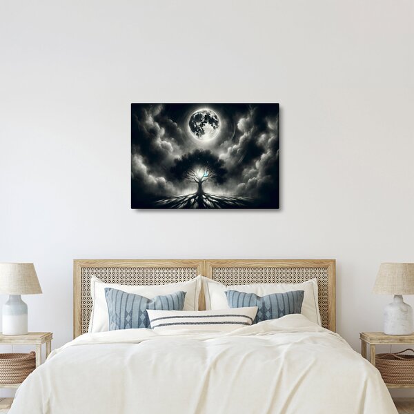 Obraz - Černobílý strom v úplňku (70x50 cm)