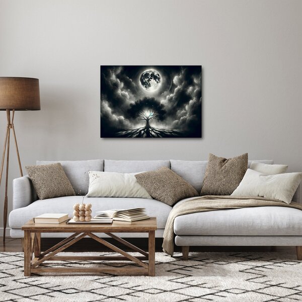 Obraz - Černobílý strom v úplňku (70x50 cm)